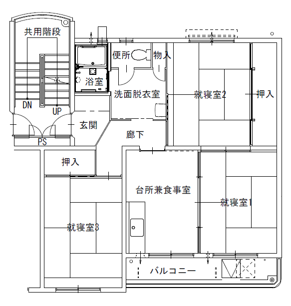 八橋住宅　B棟末尾奇数号　平面図