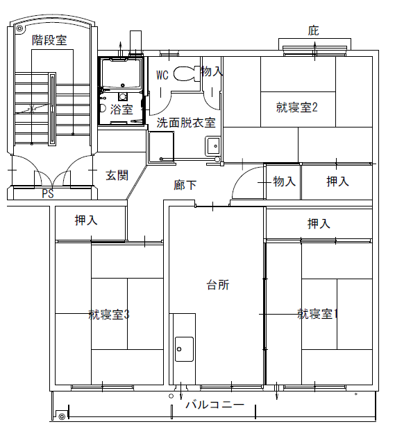 八橋住宅　D棟末尾奇数号　平面図