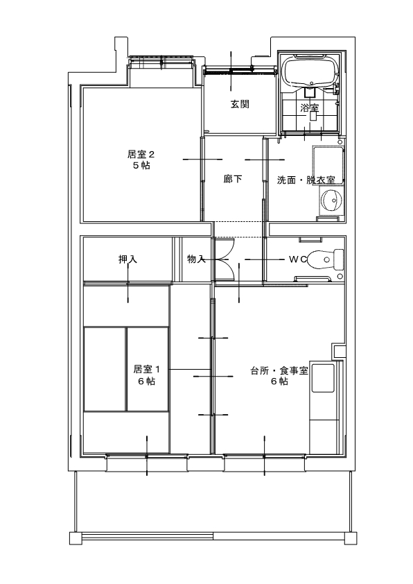 高場住宅　末尾奇数号　平面図