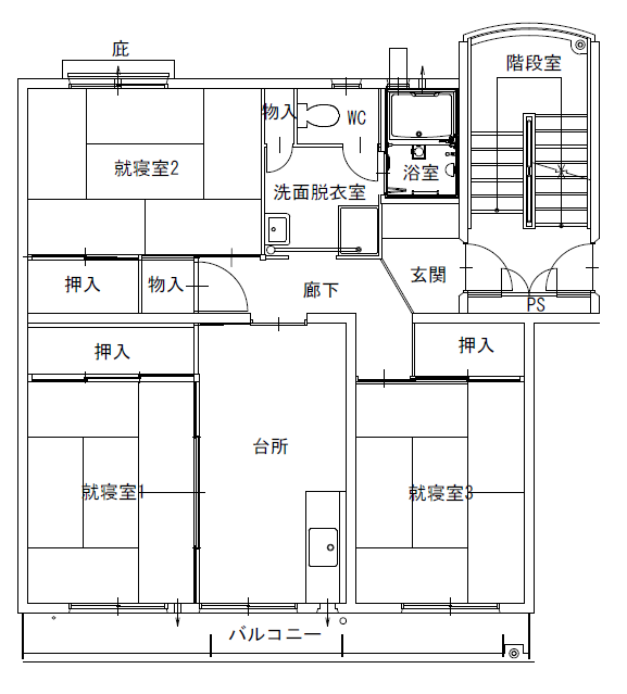 八橋住宅　D棟末尾偶数号　平面図