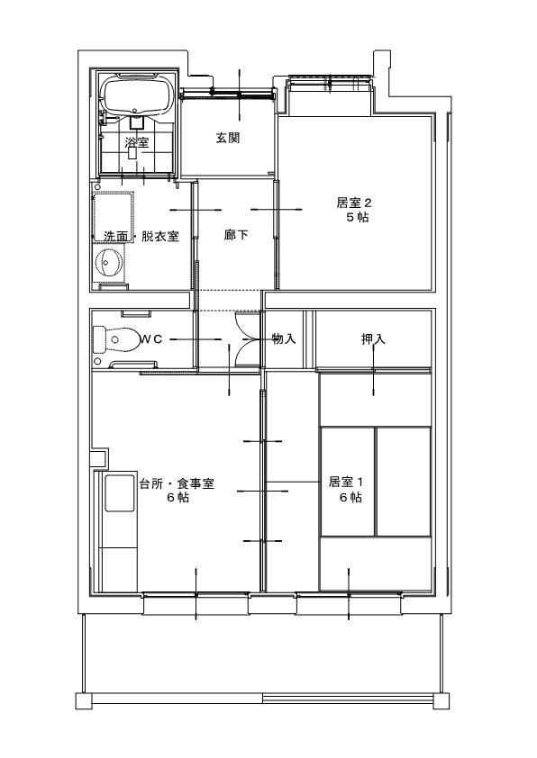 高場住宅　末尾偶数号　平面図