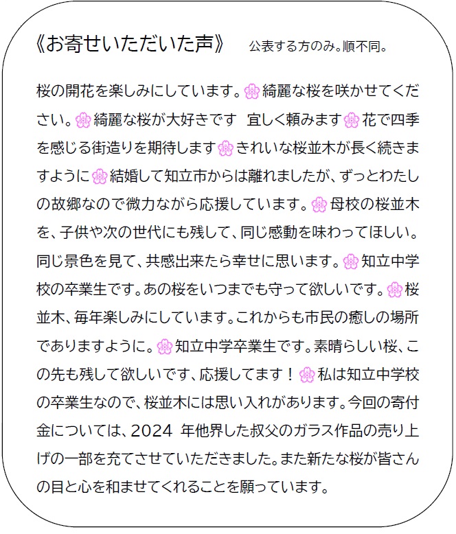 つながる桜プロジェクト2年目お寄せいただいた声