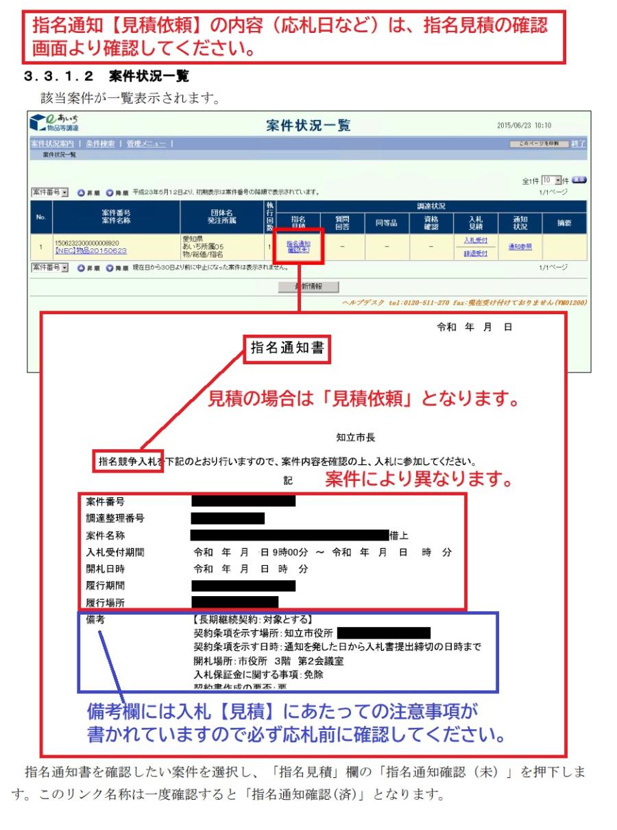 指名通知書の掲載例
