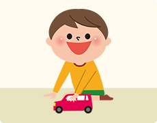 車のおもちゃで遊んでいる子どものイラスト